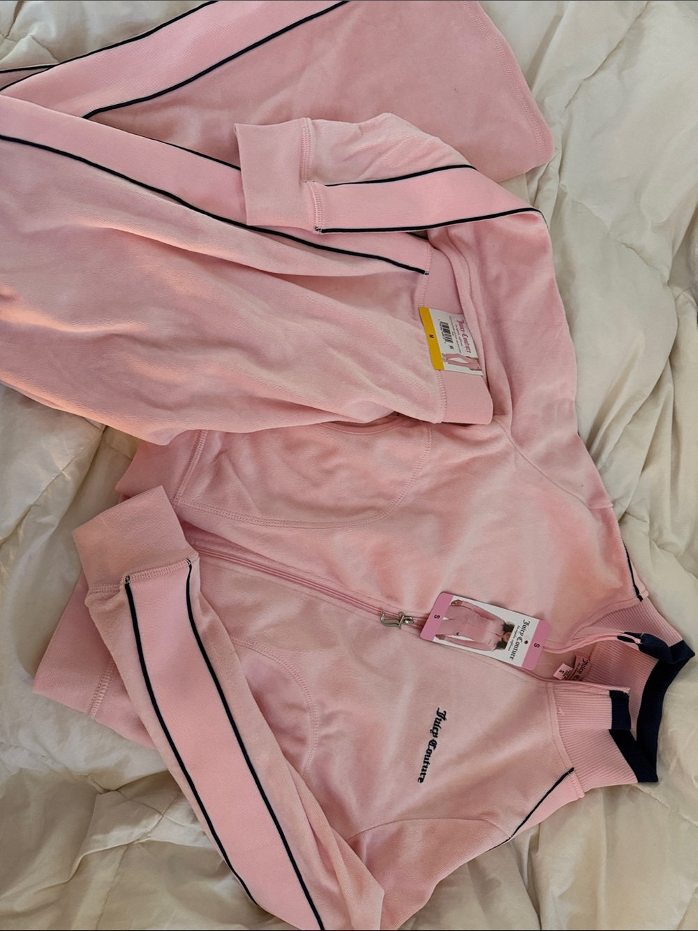 Juicy Couture Pink Velour Zip Jacket with Black Trim set with pants